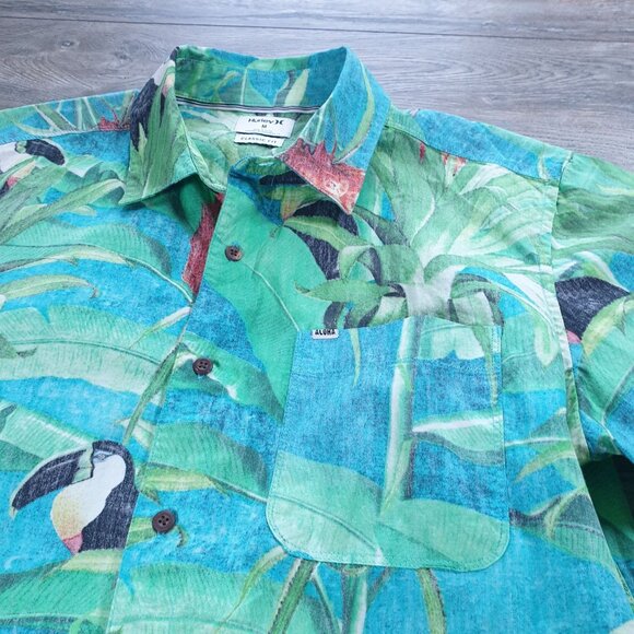 Hurley Men Hawaiian Shirt Classic Fit Medium Tropical Print Short Sleeve Skater - Picture 4 of 6